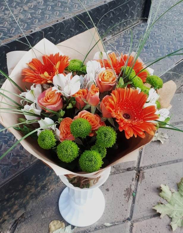 Букет цветов из: Герберы, Хризантемы, Альстромерии и Розы в Бабяково