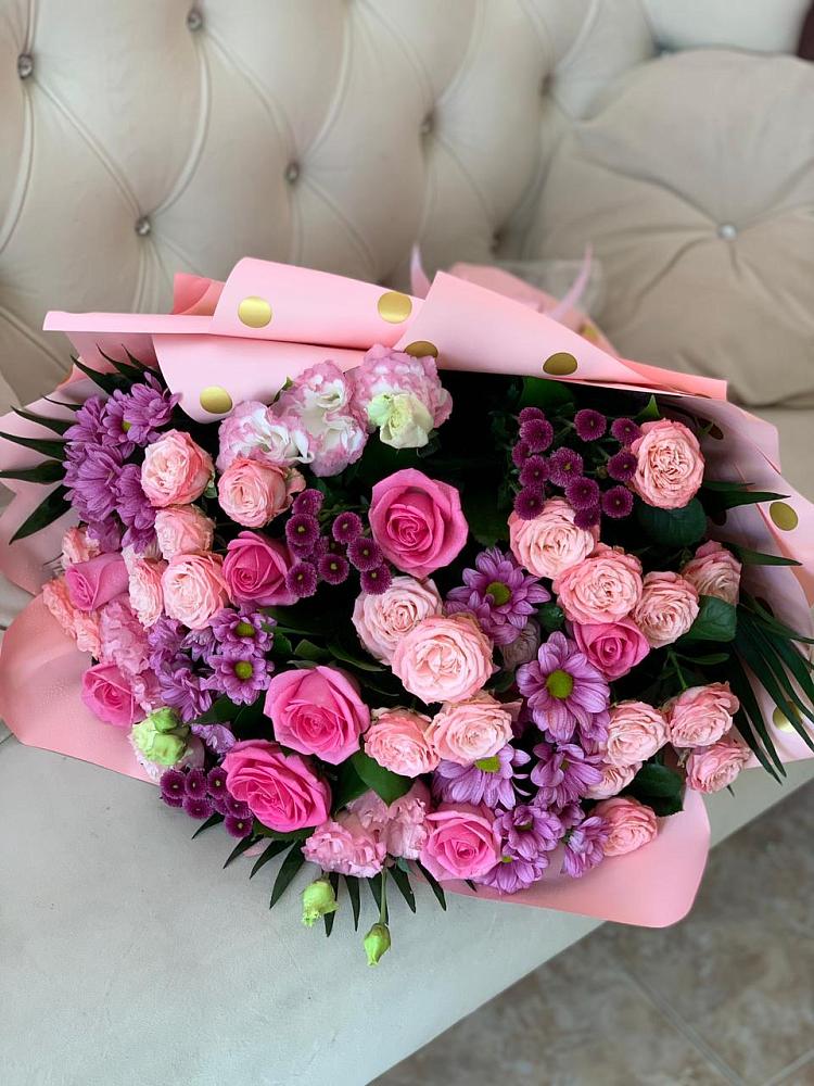 Букет цветов из: Хризантемы, Розы и Лизиантусы в Бабяково