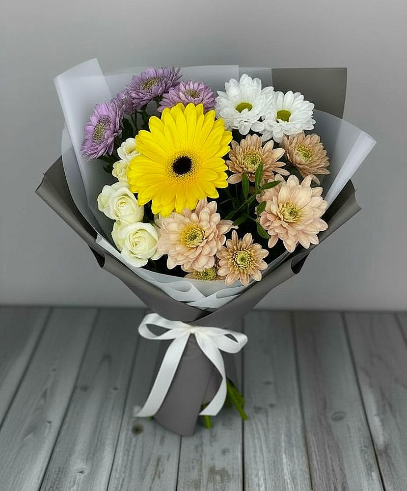 Букет цветов из: Розы, Герберы и Хризантемы в Бабяково