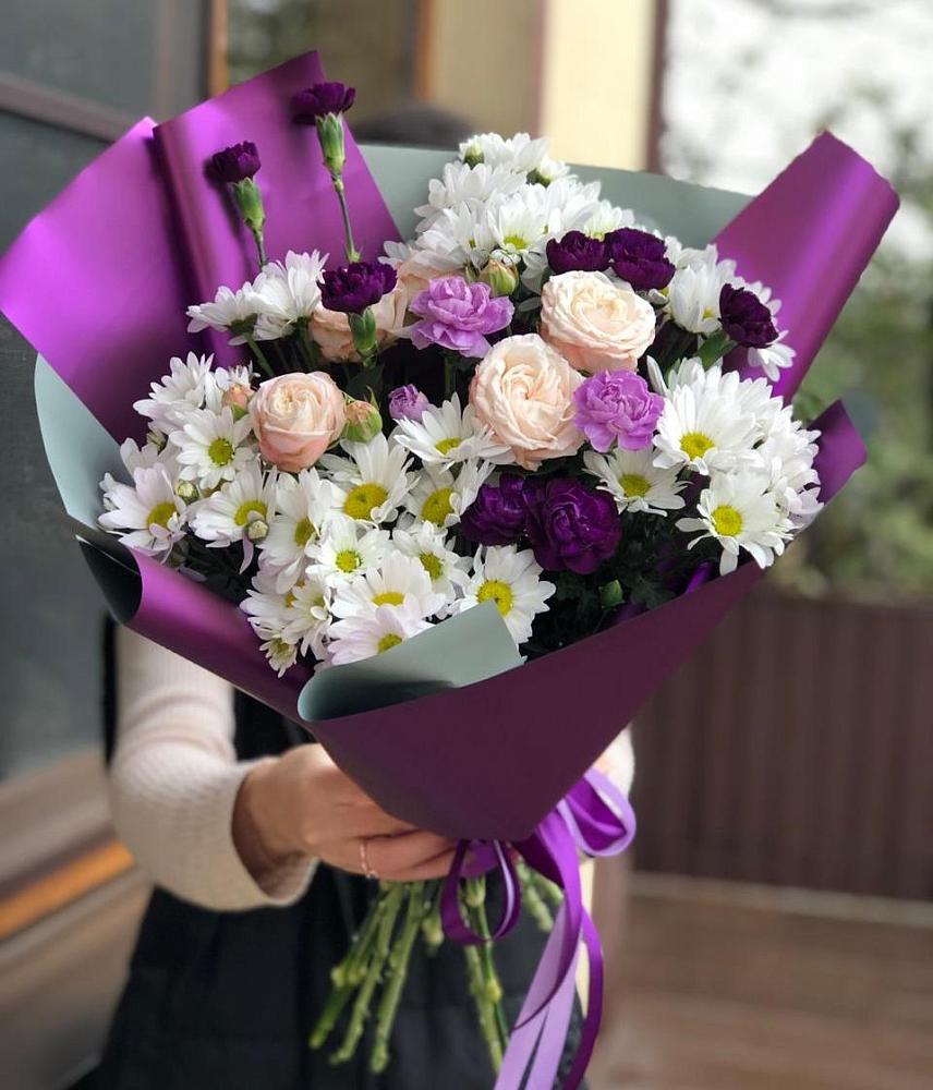 Букет цветов из: Хризантемы, Гвоздики и Розы в Бабяково