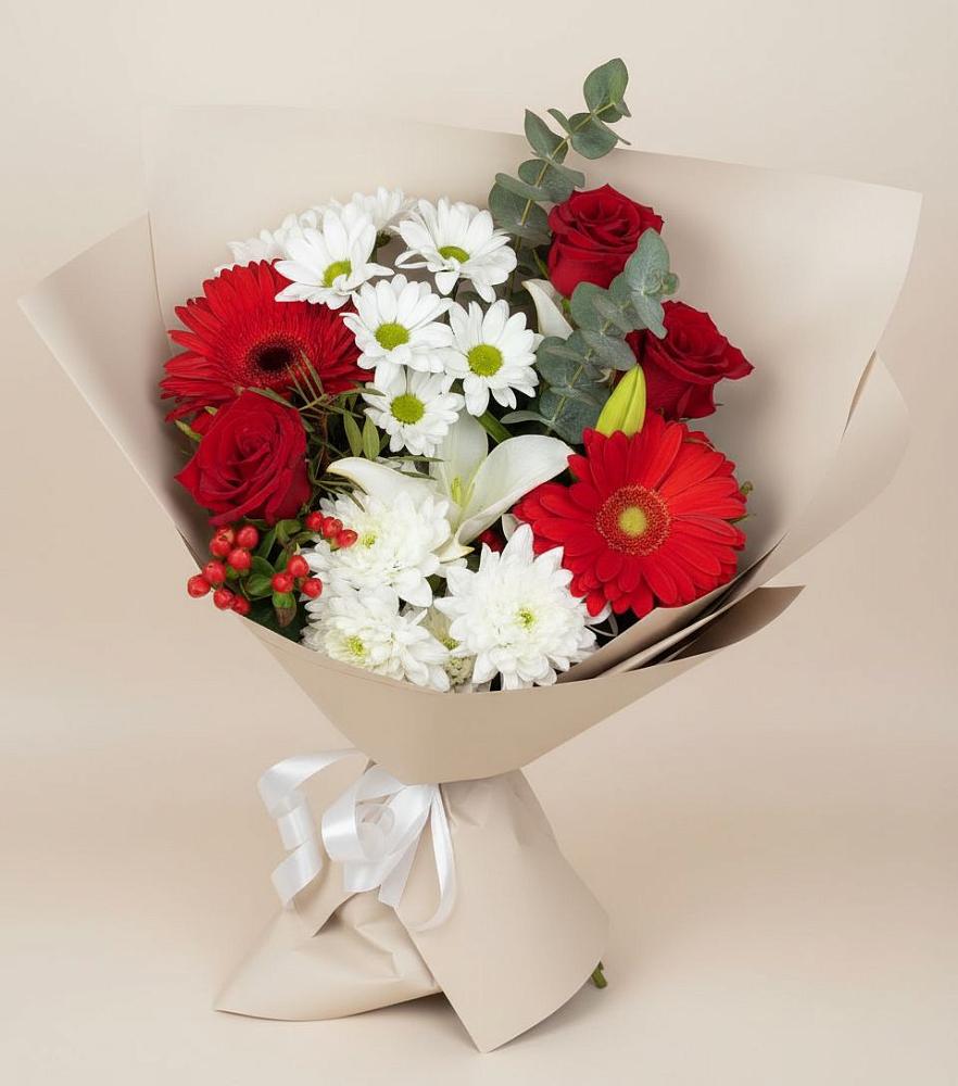 Букет цветов из: Розы, Хризантемы, Герберы и Лилии в Бабяково