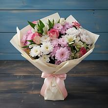 Букет цветов из:  Хризантемы, Альстромерии и Розы в Бабяково