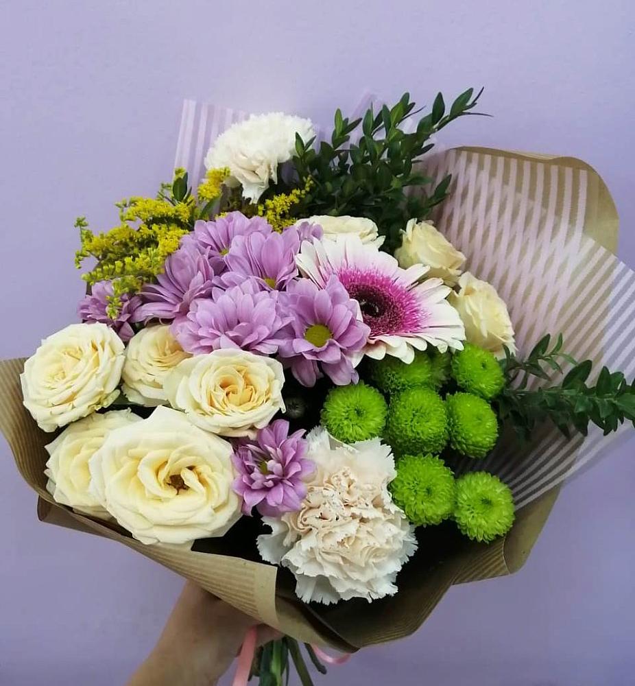 Букет цветов из: Хризантемы, Розы, Гвоздики и Герберы в Бабяково