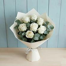 Букет Белые розы в Эвкалипте в Бабяково